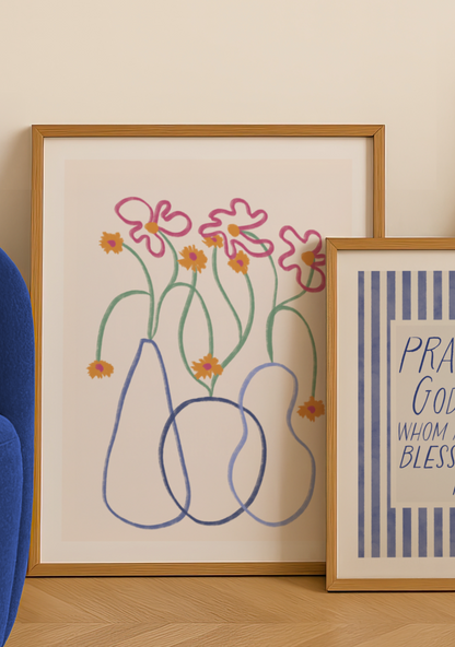 Flower in blue lines