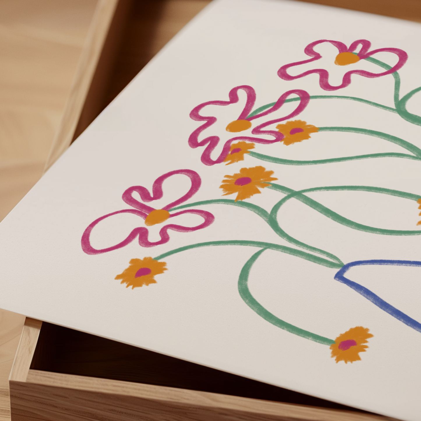 Flower in blue lines
